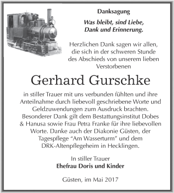 Traueranzeige von Gerhard Gurschke von Super Sonntag Bernburg