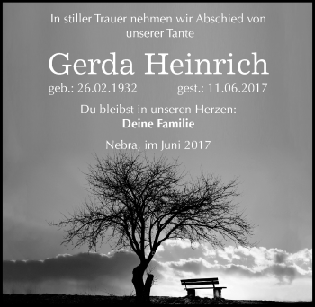 Traueranzeige von Gerda Heinrich von Mitteldeutsche Zeitung Naumburg/Nebra