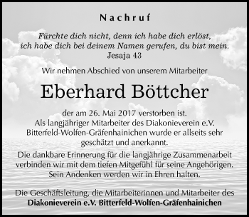 Traueranzeige von Eberhard Böttcher von Mitteldeutsche Zeitung Bitterfeld