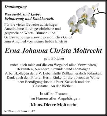 Traueranzeige von Erna Johanna Christa Moltrecht von Mitteldeutsche Zeitung Dessau-Roßlau