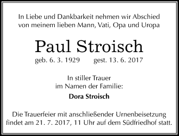 Traueranzeige von Paul Stroisch von Mitteldeutsche Zeitung Halle/Saalkreis