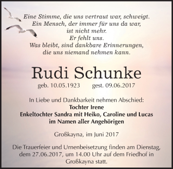 Traueranzeige von Rudi Schunke von Mitteldeutsche Zeitung Merseburg/Querfurt