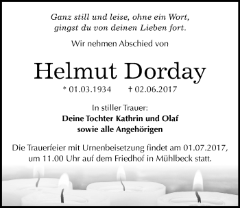 Traueranzeige von Helmut Dorday von Mitteldeutsche Zeitung Bitterfeld