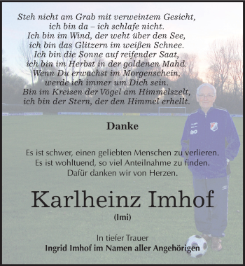 Traueranzeige von Karlheinz Imhof von Mitteldeutsche Zeitung Merseburg/Querfurt