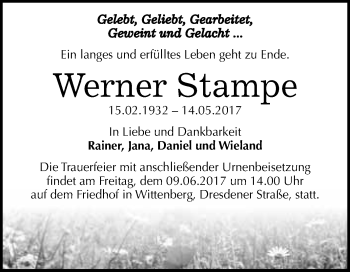 Traueranzeige von Werner Stampe von WVG - Wochenspiegel Wittenberg