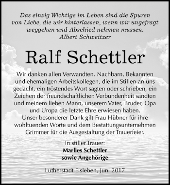 Traueranzeige von Ralf Schettler von Mitteldeutsche Zeitung Mansfelder Land