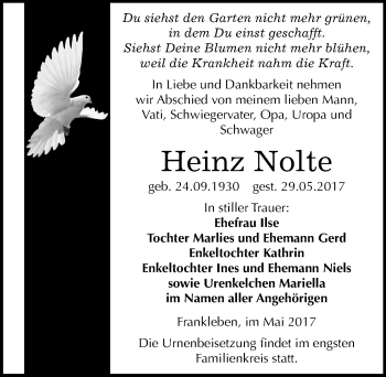Traueranzeige von Heinz Nolte von Mitteldeutsche Zeitung Merseburg/Querfurt