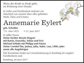 Traueranzeige von Annemarie Eylert von Mitteldeutsche Zeitung Wittenberg