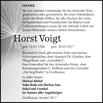 Traueranzeige von Horst Voigt von WVG - Wochenspiegel Merseburg
