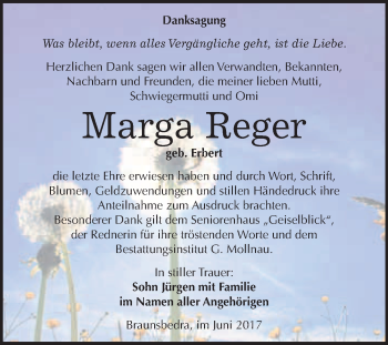 Traueranzeige von Marga Reger von WVG - Wochenspiegel Merseburg