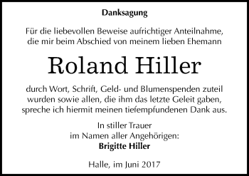 Traueranzeige von Roland Hiller von Mitteldeutsche Zeitung Halle/Saalkreis
