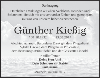 Traueranzeige von Günther Kießig von WVG - Wochenspiegel Merseburg