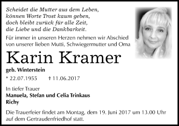 Traueranzeige von Karin Kramer von Mitteldeutsche Zeitung Halle/Saalkreis
