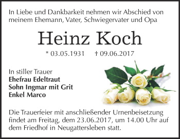 Traueranzeige von Heinz Koch von Super Sonntag Bernburg