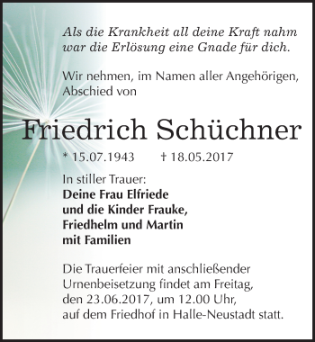Traueranzeige von Friedrich Schüchner von Mitteldeutsche Zeitung Halle/Saalkreis