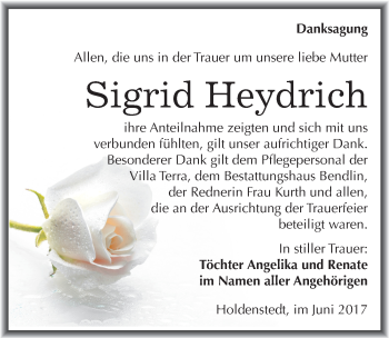Traueranzeige von Sigrid Heydrich von Mitteldeutsche Zeitung Sangerhausen