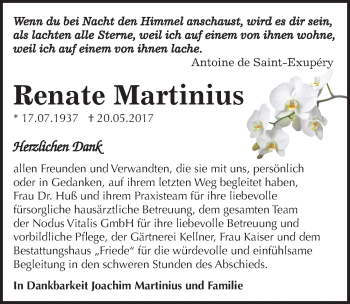 Traueranzeige von Renate Martinius von Mitteldeutsche Zeitung Dessau-Roßlau