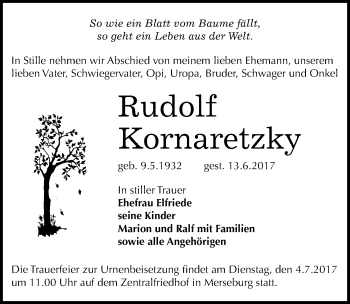 Traueranzeige von Rudolf Kornaretzky von Mitteldeutsche Zeitung Merseburg/Querfurt