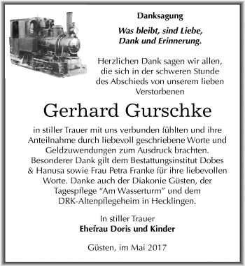 Traueranzeige von Gerhard Gurschke von Mitteldeutsche Zeitung Bernburg