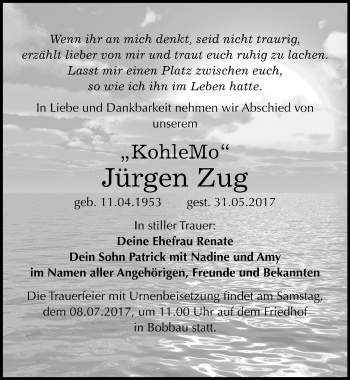 Traueranzeige von Jürgen Zug von Mitteldeutsche Zeitung Bitterfeld