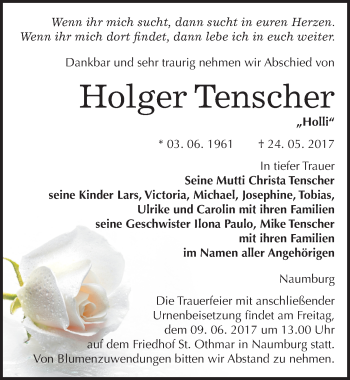 Traueranzeige von Holger Tenscher von Mitteldeutsche Zeitung Naumburg/Nebra