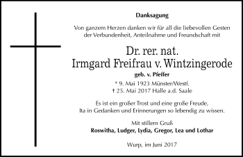 Traueranzeige von Irmgard Freifrau v. Wintzingerode von Mitteldeutsche Zeitung Halle/Saalkreis