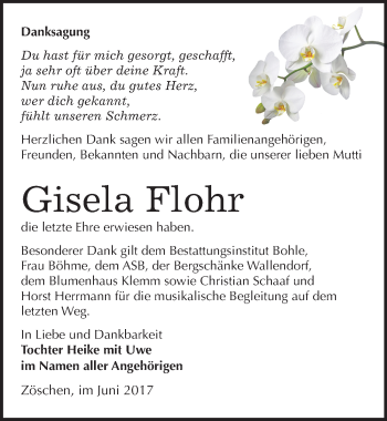 Traueranzeige von Gisela Flohr von Mitteldeutsche Zeitung Merseburg/Querfurt