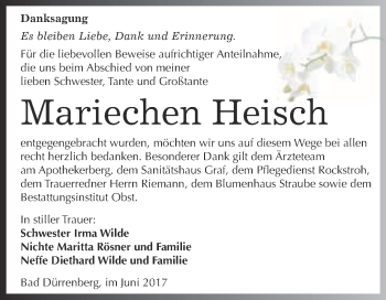 Traueranzeige von Mariechen Heisch von Super Sonntag Merseburg