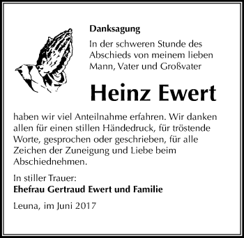 Traueranzeige von Heinz Ewert von Mitteldeutsche Zeitung Merseburg/Querfurt