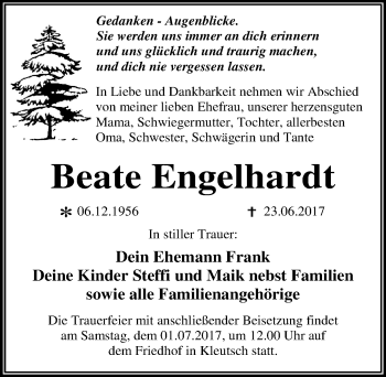 Traueranzeige von Beate Engelhardt von Mitteldeutsche Zeitung Dessau-Roßlau