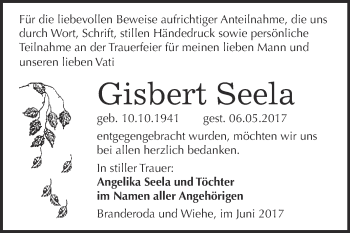 Traueranzeige von Gisbert Seela von WVG - Wochenspiegel Merseburg
