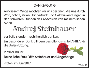 Traueranzeige von Andrej Steinhauer von Mitteldeutsche Zeitung Zeitz