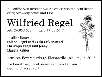 Traueranzeige von Wilfried Regel von Mitteldeutsche Zeitung