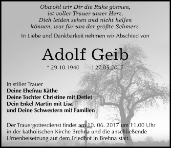 Traueranzeige von Adolf Geib von Mitteldeutsche Zeitung Bitterfeld