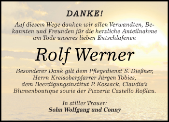 Traueranzeige von Rolf Werner von WVG - Wochenspiegel Dessau / Köthen