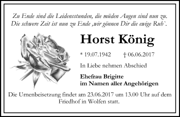 Traueranzeige von Horst König von Mitteldeutsche Zeitung Bitterfeld