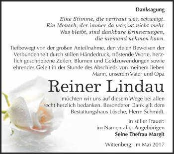 Traueranzeige von Reiner Lindau von WVG - Wochenspiegel Wittenberg