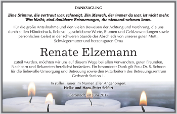 Traueranzeige von Renate Elzemann von Mitteldeutsche Zeitung Mansfelder Land