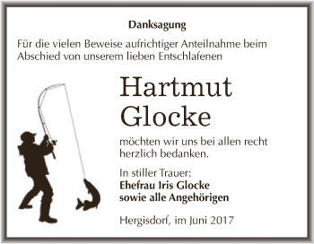 Traueranzeige von Hartmut Glocke von Wochenspiegel Mansfelder Land
