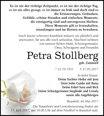 Traueranzeige von Petra Stollberg von WVG - Wochenspiegel Dessau / Köthen