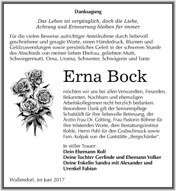 Traueranzeige von Erna Bock von Mitteldeutsche Zeitung Merseburg/Querfurt