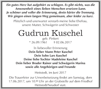 Traueranzeige von Gudrun Kuschel von Super Sonntag SGH Mansf. Land