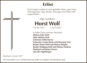 Traueranzeige von Horst Wolf von WVG - Wochenspiegel NMB / WSF / ZTZ