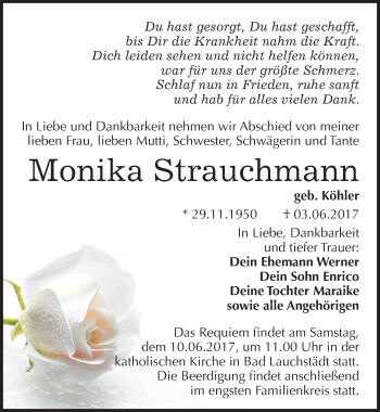 Traueranzeige von Monika Strauchmann von Mitteldeutsche Zeitung Merseburg/Querfurt