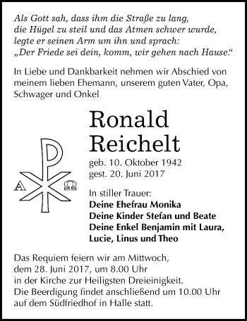 Traueranzeige von Ronald Reichelt von Mitteldeutsche Zeitung Halle/Saalkreis