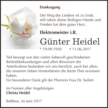 Traueranzeige von Günter Heidel von WVG - Wochenspiegel Bitterfeld