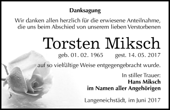 Traueranzeige von Torsten Miksch von Mitteldeutsche Zeitung Merseburg/Querfurt