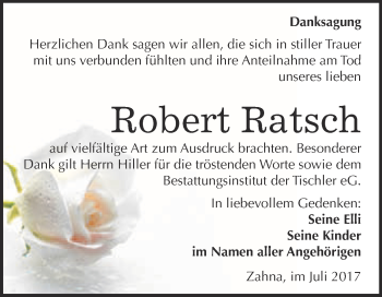 Traueranzeige von Robert Ratsch von WVG - Wochenspiegel Wittenberg