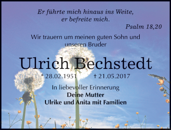 Traueranzeige von Ulrich Bechstedt von Mitteldeutsche Zeitung Quedlinburg