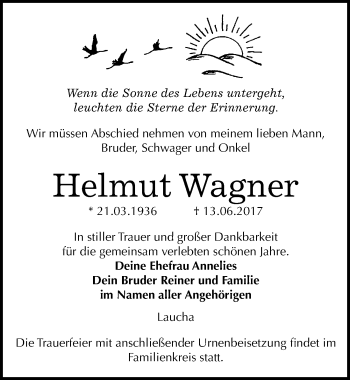 Traueranzeige von Helmut Wagner von Mitteldeutsche Zeitung Naumburg/Nebra